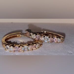 COPY - NEW 18K Gold Filled Hoop Earrings Pink Stones
